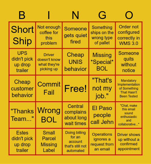 UNIS BINGO - Version 1 Bingo Card