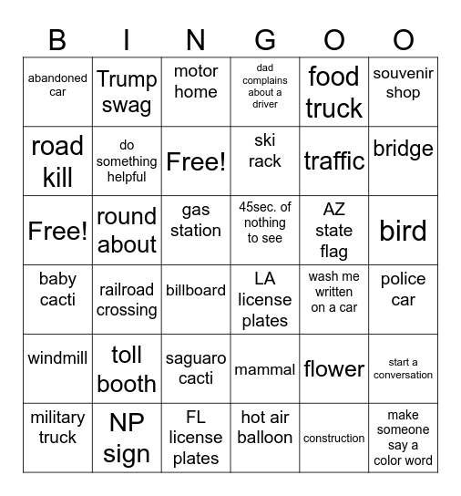 AZ Car Bingo Card