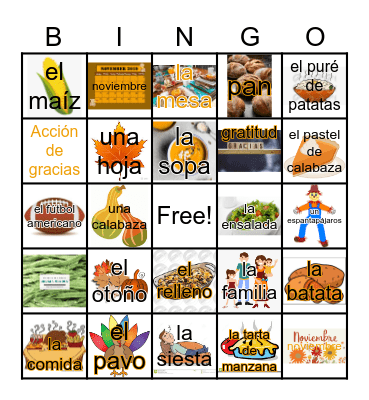 Día de Acción de Gracias Bingo Card