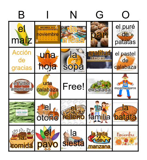 Día de Acción de Gracias Bingo Card