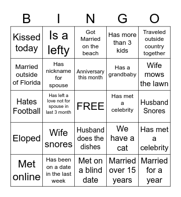 Marriage Ministry Date Night Bingo Card