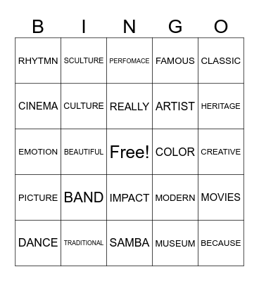 ENGLISH: ARTS AND ALL Bingo Card
