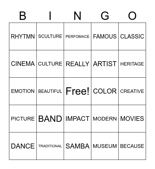 ENGLISH: ARTS AND ALL Bingo Card