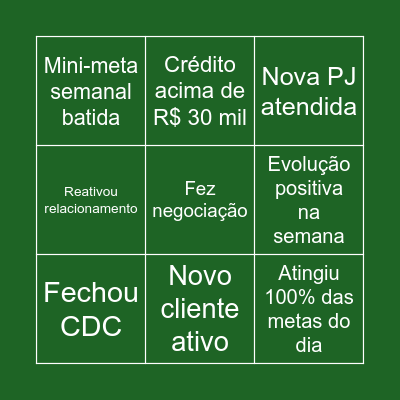 Bingo Interativo – Campanha +Crédito +Conquistas Bingo Card