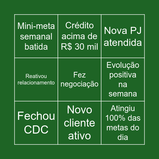 Bingo Interativo – Campanha +Crédito +Conquistas Bingo Card