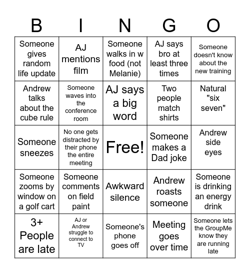 Sport Programs Staff Bingo Card