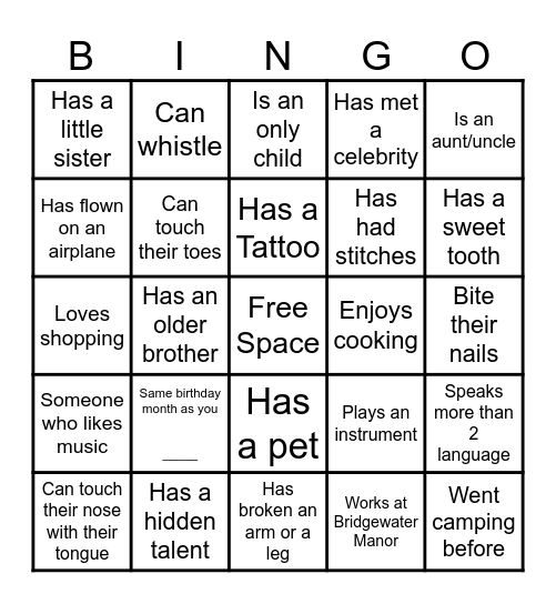 Connection Bingo Card