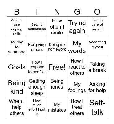 Self-Control Bingo Card