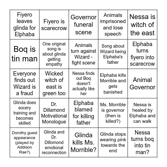 Wicked Bingo Card
