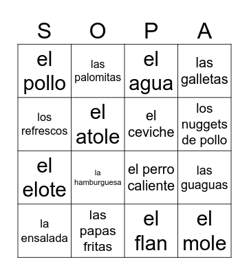 LA COMIDA Bingo Card