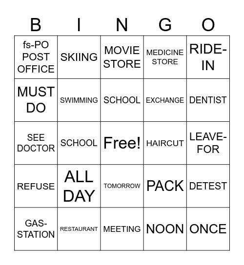 Unit 5 Bingo Card
