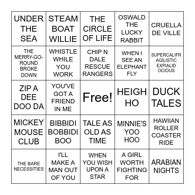DISNEY SONGS Bingo Card