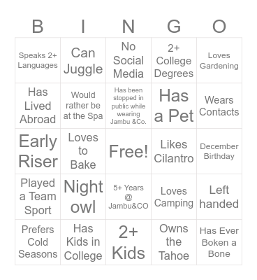 Jambu Bingo Card