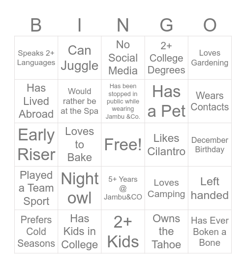 Jambu Bingo Card