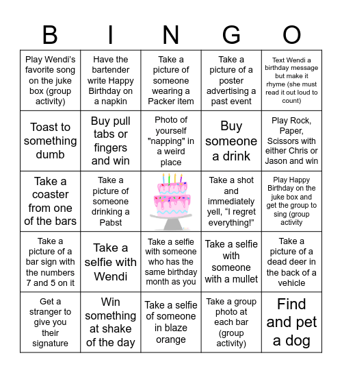Wendi's Birthday Bingo Card