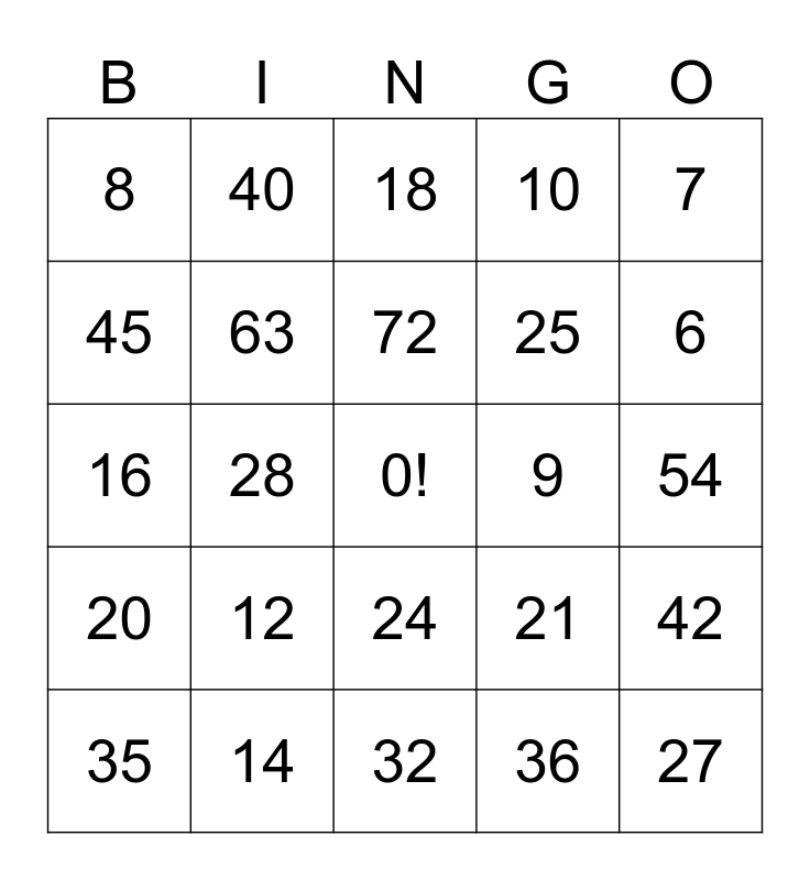 Math Class Flex Bingo Card