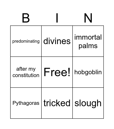 English bingo Card