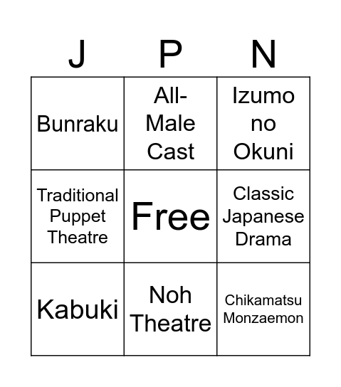 Japanese Theatre Bingo Card