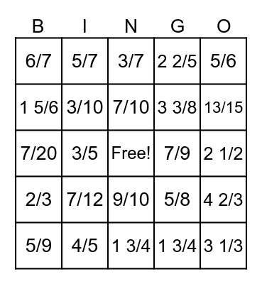 Compatible Fraction Bingo Card