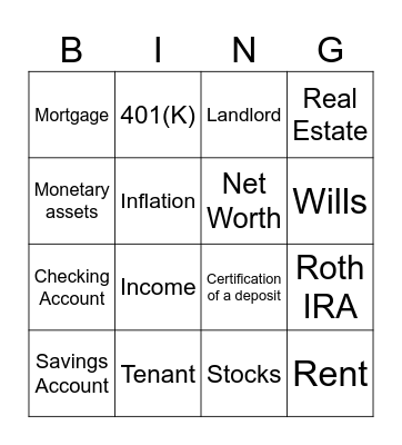Financial Planning Bingo Card