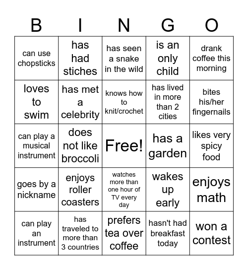 SRF Bingo Card
