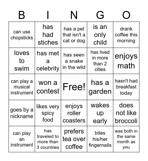 SRF Bingo Card