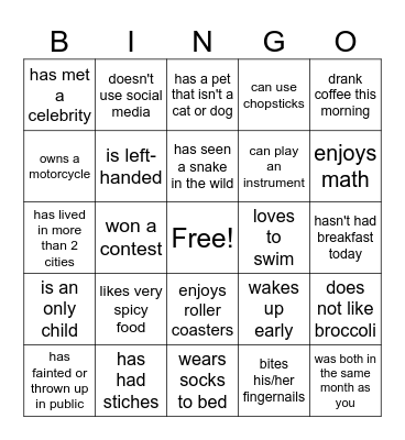 SRF Bingo Card