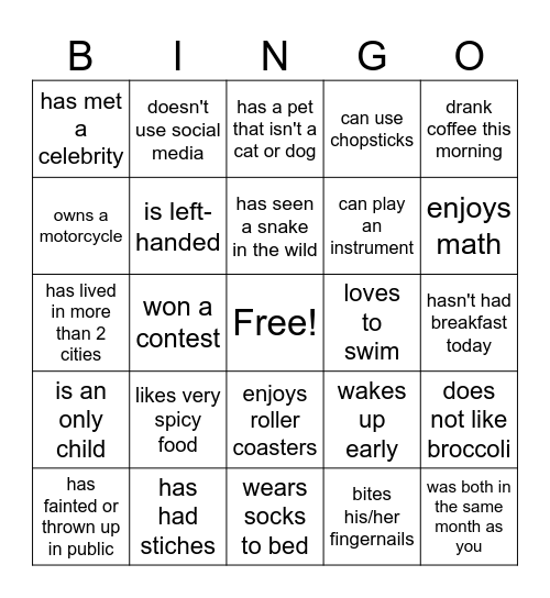 SRF Bingo Card
