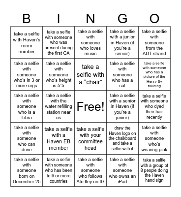 HAVEN SELFIE BINGO Card