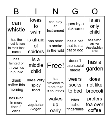 SRF Bingo Card