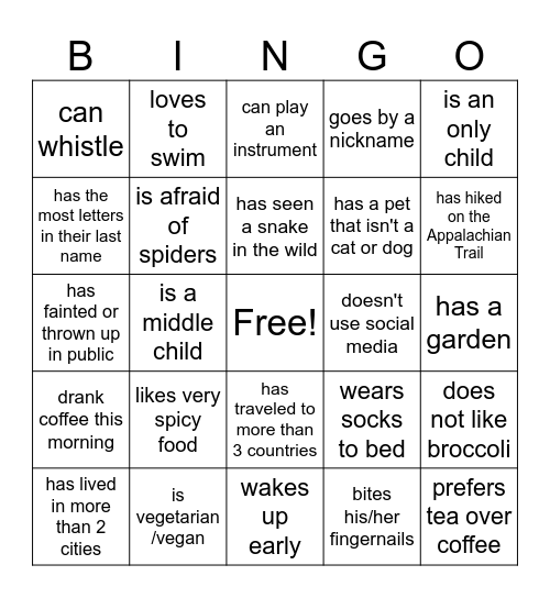 SRF Bingo Card