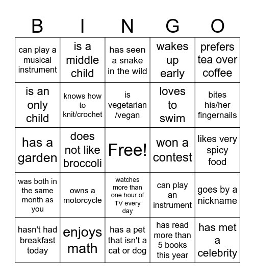 SRF Bingo Card