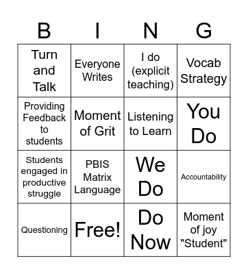 Tiger Walks - Instructional Strategies Bingo Card