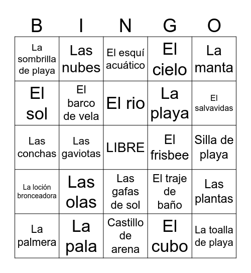 En la playa BINGO Card
