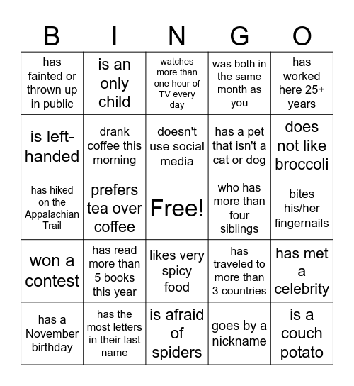 SRF Bingo Card