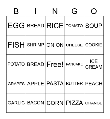 FOOD Bingo Card