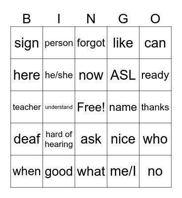 ASL Bingo Card