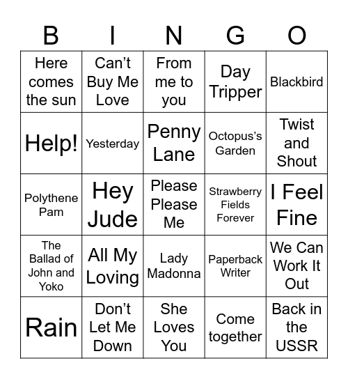 Beatles Bingo Card