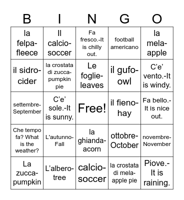 Autunno-Fall Bingo Card