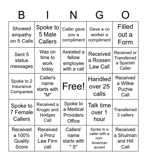 Untitled Bingo Card