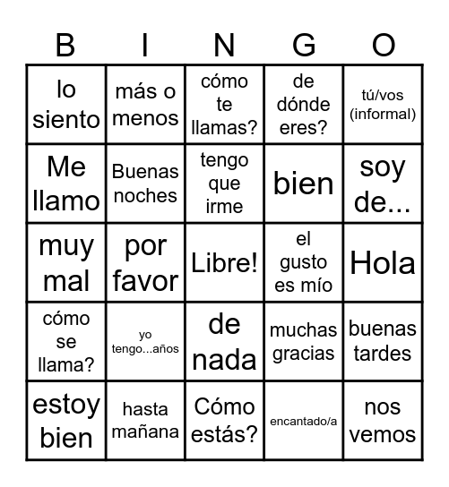 Saludos y despedidas Bingo Card