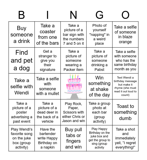 Wendi's Birthday Bingo Card