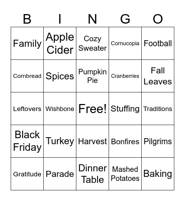 Thanksgiving Bingo Card