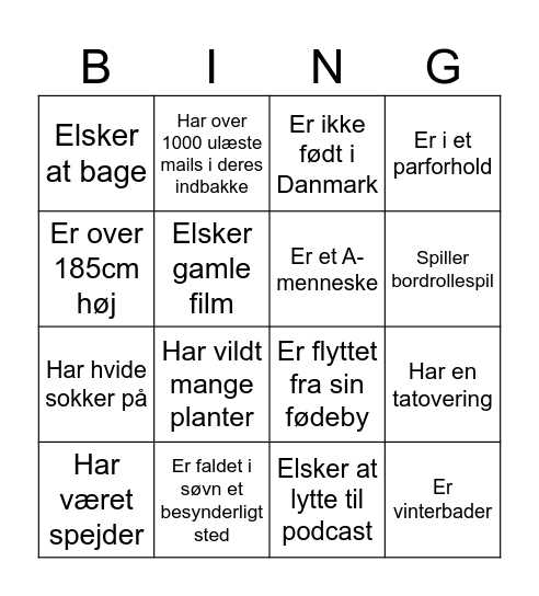 Menneskebingo Card