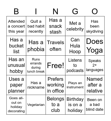 Icebreaker Bingo Card