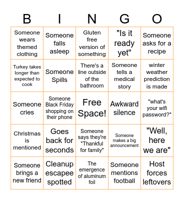 Thanksgiving Bingo Card