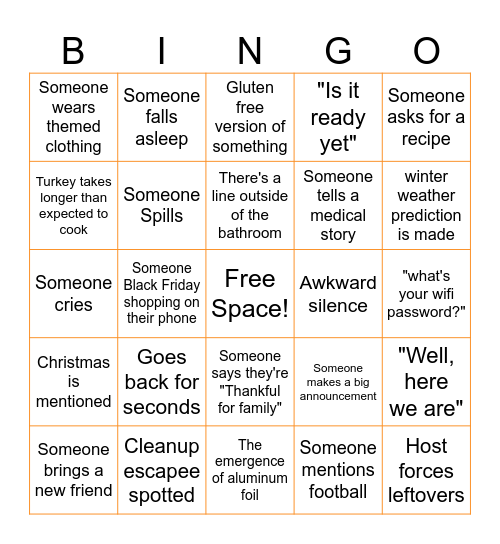 Thanksgiving Bingo Card