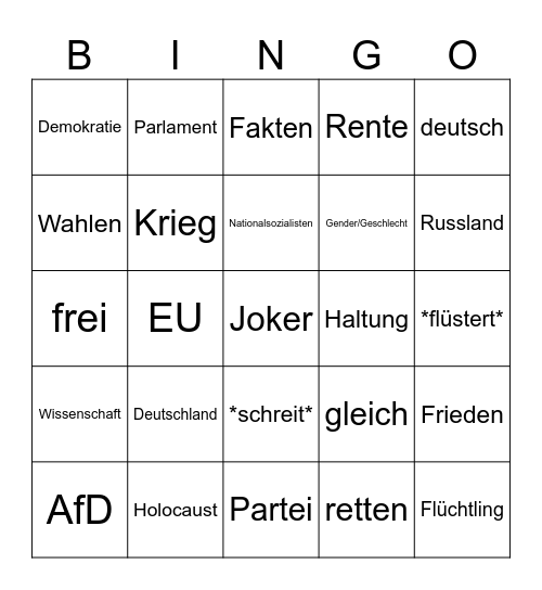 Deutschland Theater Bingo Card