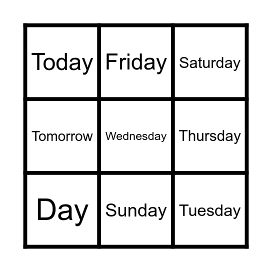 Les jours de la semaine Bingo Card