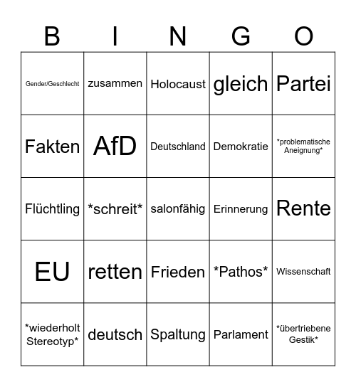 Detuschland Theater Bingo Card